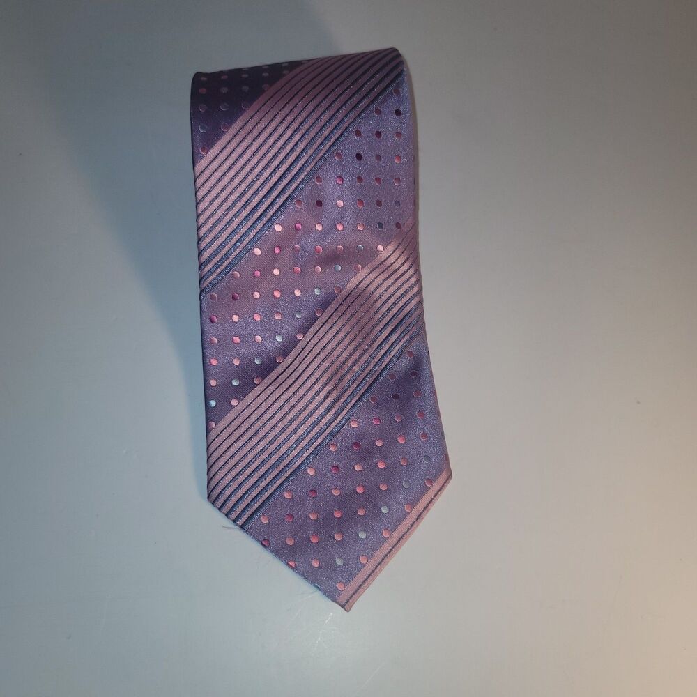 Emporio Valentini Men's Silk Necktie Lavender Dots And Stripes 100% Silk